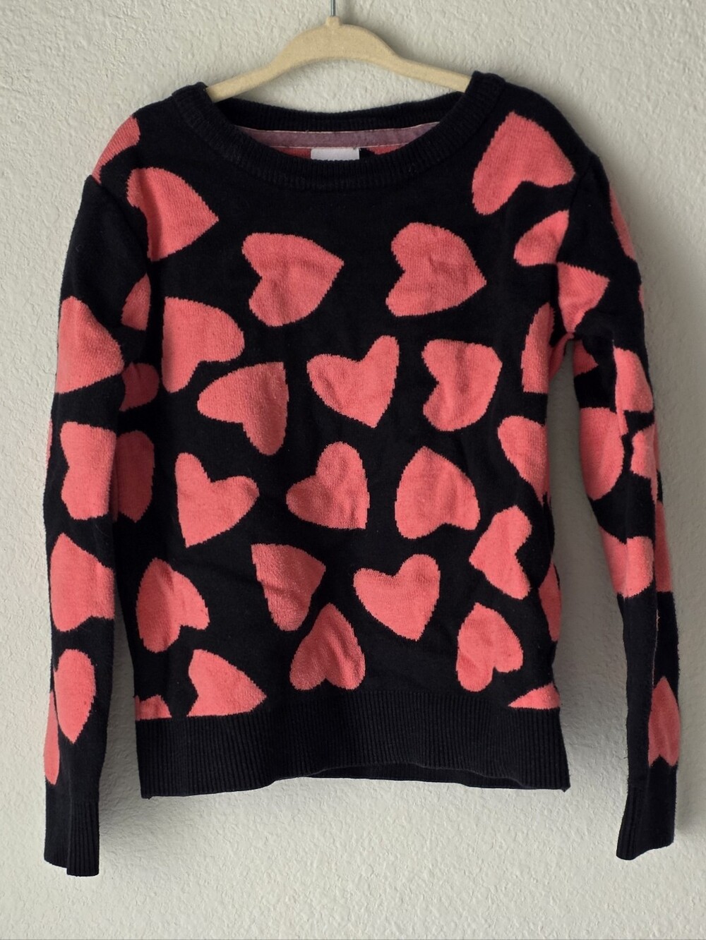 Circo Black Crewneck Sweater with Pink Heart Print